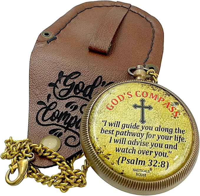 Bible Verse Brass Compass – “I Will Guide You and Watch Over You” (Psalm 32:8) | Christian Gift for Boys, Girls, Teens, Adults | Faith Keepsake for Graduation, Baptism, Confirmation, Prayer Gift