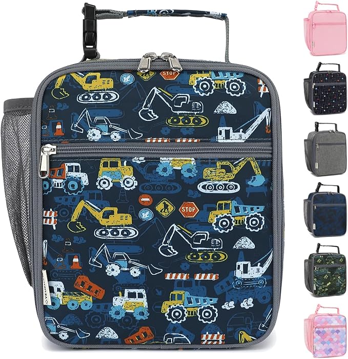 Lunch Box for Kids Boys Girls Men Women, Insulated Small Soft Cooler Lunch Bag Kit for School Work Picnic Travel - Reusable Portable lunchbox, Construction Truck