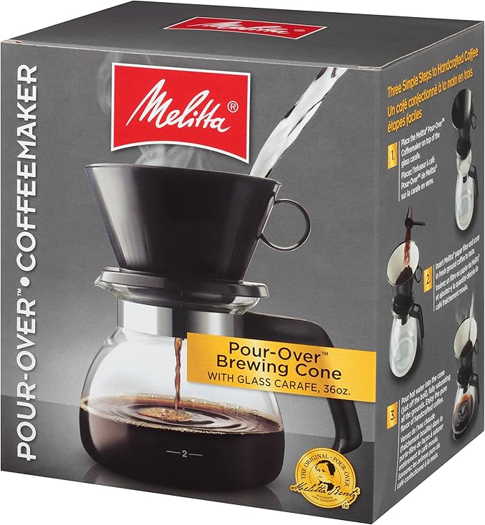 Melitta Pour-Over Coffee Brewer W/ Glass Carafe, Holds 6 - 6 Oz Cups, Black