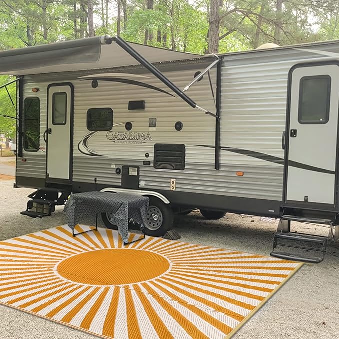 Anidaroel Outdoor Area Rug for Patio Clearance 6X9ft Waterproof, Reversible Plastic Straw Rug Outside Rug, Stain & UV Resistant RV Mat for Camping, Porch, Balcony, Pool Deck, Backyard(Orange,6‘x9')