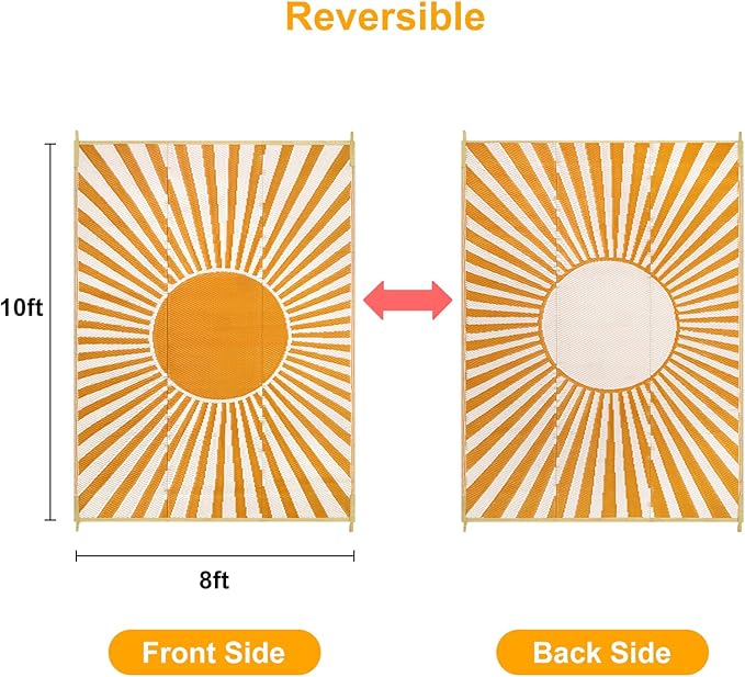 Anidaroel Outdoor Area Rug for Patio Clearance 8x10ft Waterproof, Reversible Plastic Straw Rug Outside Rug, RV Mat for Camping, Porch, Balcony, Pool Deck (Orange,8‘x10')