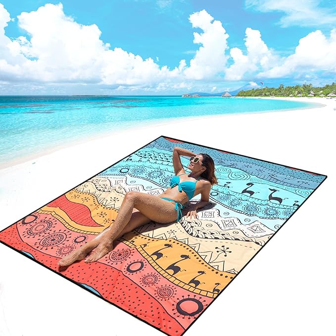 AISPARKY Beach Blanket Waterproof Sandproof, Oversized Large Beach Mat 79" X 83"/120"x108" for 1-8 Adults, Quick Drying&Compact&Lightweight, Picnic Mat Vacation Essentials for Beach Camping Travel