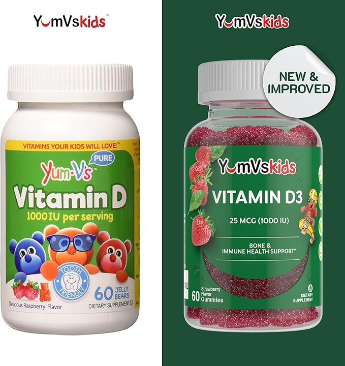 YUM-V's Chewable Vitamin D Gummies for Kids - Vitamin D 1000 IU - Vitamin D3 Gummies - Kids Vit D3 Dietary Supplements - Children's Vitamin D3 1000IU - Bone Health & Immune Support (60 Count)