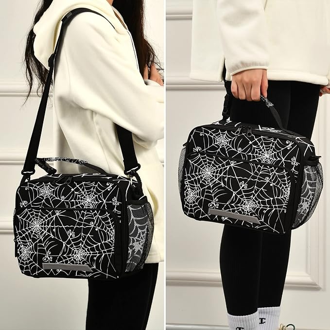 Halloween Spider Web Lunch Bag Insulated Black Lunch Box Cooler Cooling Tote Food Container for Adults Men Women