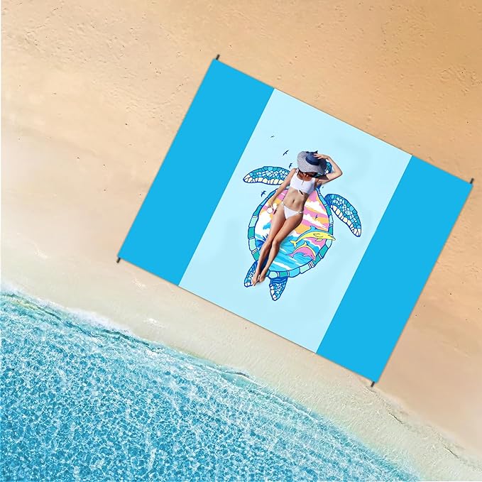 Large Beach Blanket Waterproof Sandproof 108"x 82" for 1-6 Adults,Quick Drying Beach Mat,Lightweight & Durable,Beach Essentials for Family Beach Camping Travel Picnic