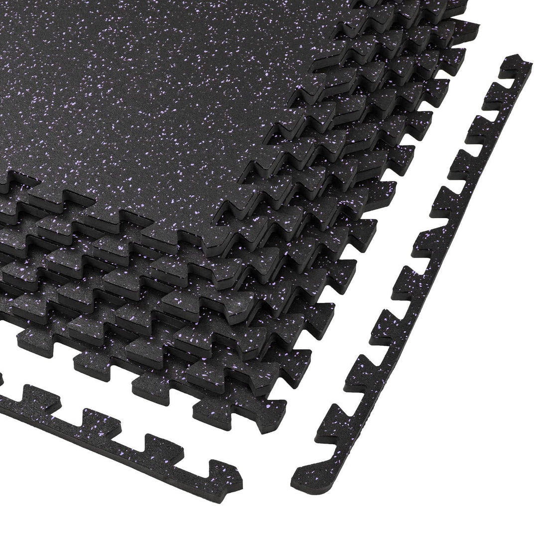 Xspec 1/2" Thick 48 sq ft (12 Tiles) Interlocking Rubber Top EVA Foam Exercise Mat | Home Gym Mats Workout Flooring Tiles for Gyms, Fitness Rooms | Durable Grip Protective Flooring, Black/Purple