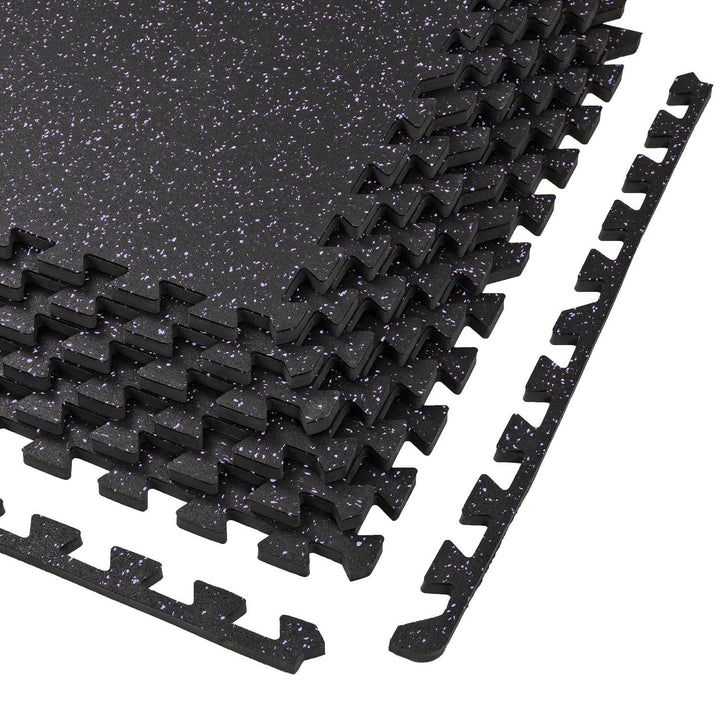 Xspec 1/2" Thick 48 sq ft (12 Tiles) Interlocking Rubber Top EVA Foam Exercise Mat | Home Gym Mats Workout Flooring Tiles for Gyms, Fitness Rooms | Durable Grip Protective Flooring, Black/Purple