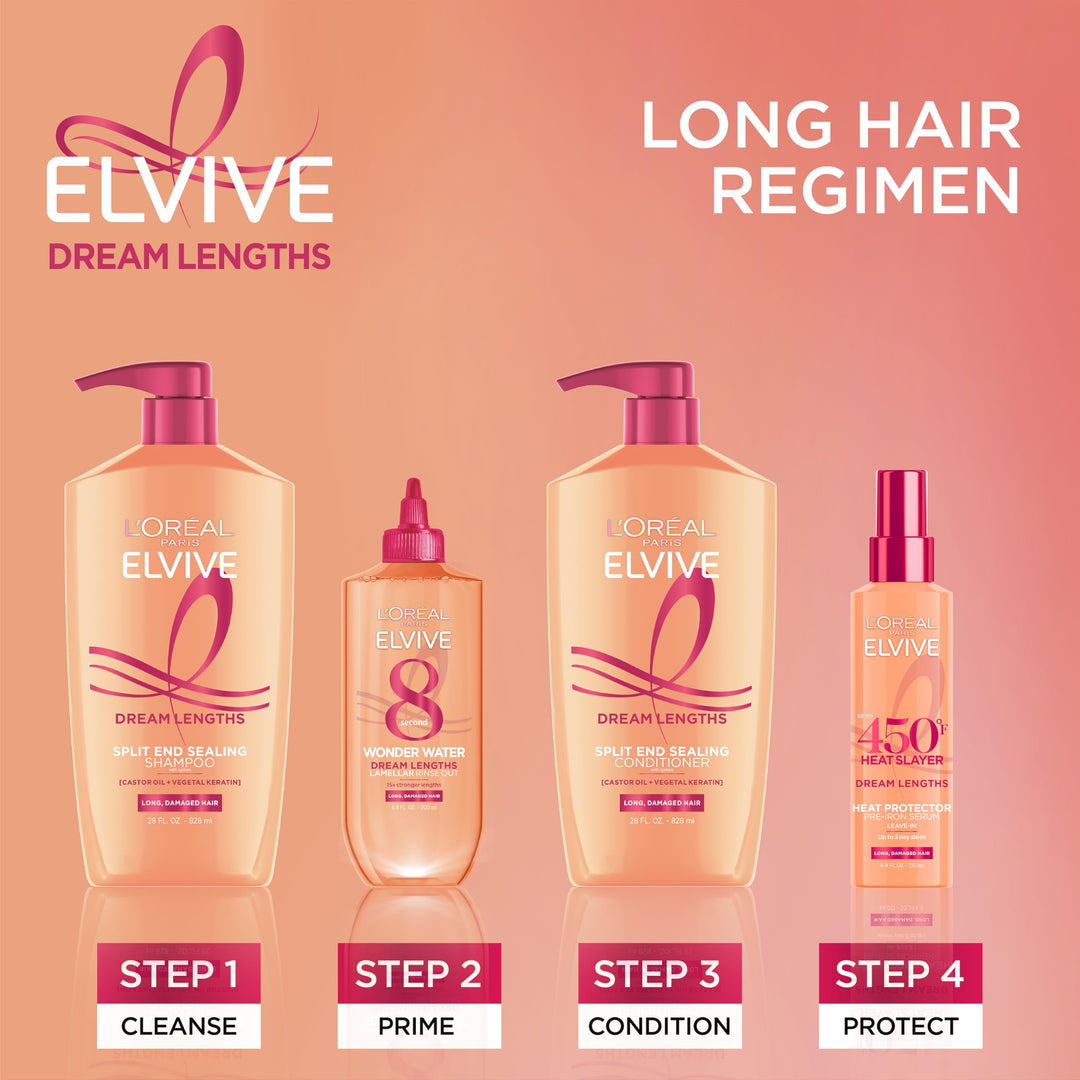L'Oreal Paris Elvive Dream Lengths Super Detangling Conditioner With Fine Castor Oil and Vitamins B3 and B5 for Long, Damaged Hair, Instantly Detangles To Reduce Breakage With System, 28 Fl Ounce