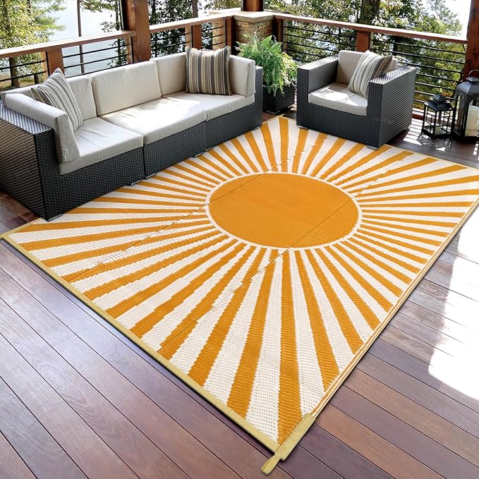 Anidaroel Outdoor Area Rug for Patio Clearance 8x10ft Waterproof, Reversible Plastic Straw Rug Outside Rug, RV Mat for Camping, Porch, Balcony, Pool Deck (Orange,8‘x10')