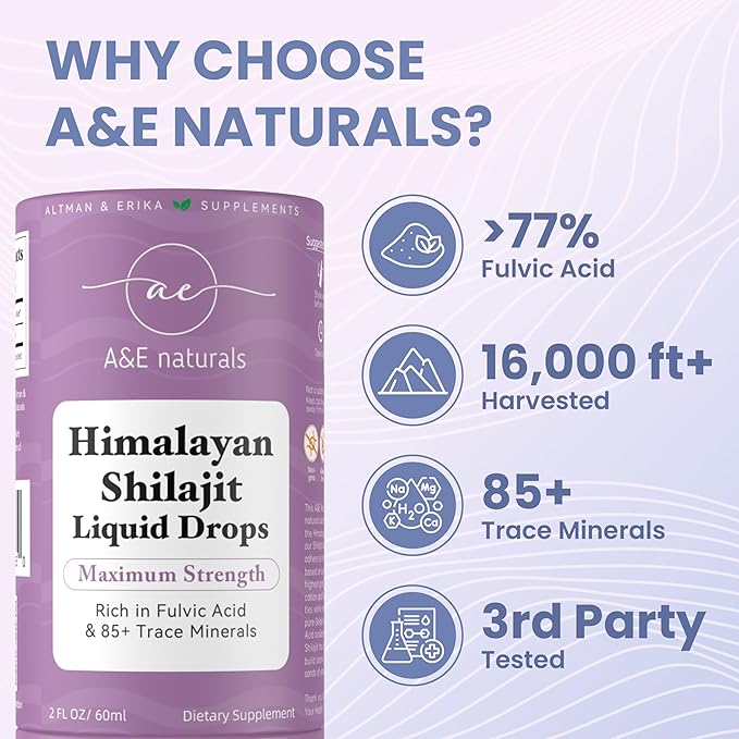 Altman & Erika’s A&E Naturals - Himalayan Shilajit Resin Mineral Drops | Natural, Organic |Detox, Cleanse, Immune Support, Brain Booster, and Energy | Fulvic Acid and Trace Minerals | 2 FL OZ