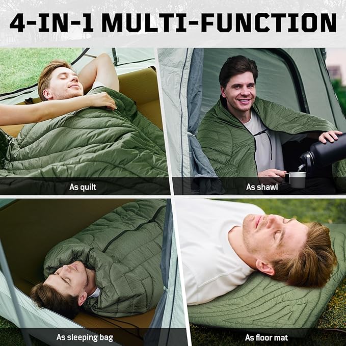 3M Thinsulate Insulation Camping Blanket, Packable, Lightweight Camp Quilt with Footbox, Zippered, Outdoor Sleeping Blanket for Backpacking, Travel, Stadium, Beach