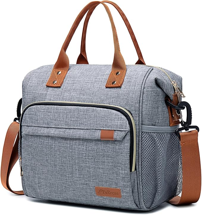 TuErCao Adult Lunch Box - Insulated Lunch Bag Women for Work, Soft Cooler for Beach Travel Picnic, Ladies Lunch Tote Bag for Office, Grey
