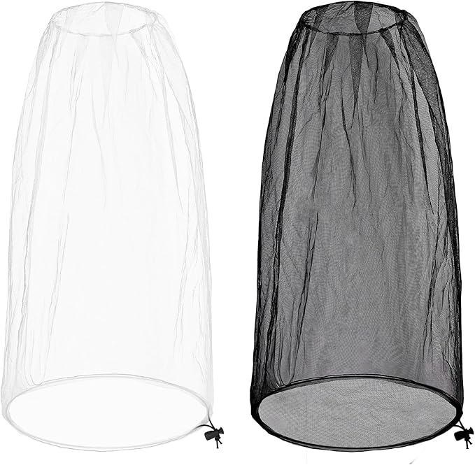 2 Pack Ultra Large Mosquito Net 42x25 Inches Mosquito Head Net Oversized Insect Netting Bug Fits Most Hats for Gardening Hiking Fishing Traveling(White+Black)