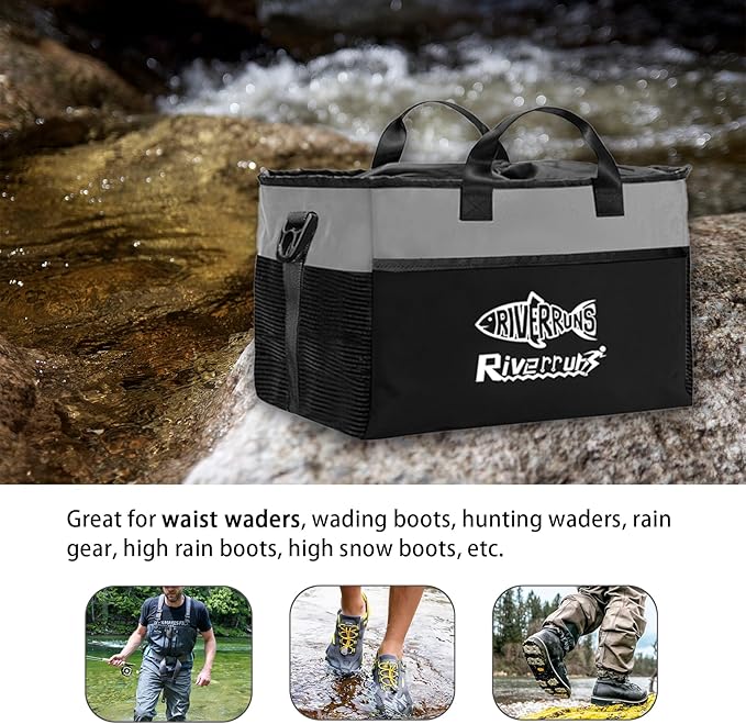 Riverruns Fishing Hunting Wader Bag with Vented Mesh, Waders Boots Bag, Fly Fishing Backpack for Fishing, Hiking, Camping