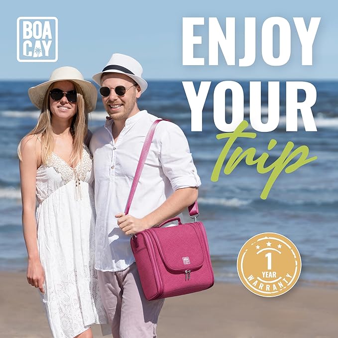 BOACAY Extra Large Hanging Travel Toiletry Bag for Women and Men, Makeup Bag, Bathroom & Shower Organizer Kit for Accessories, Cosmetics, Essentials