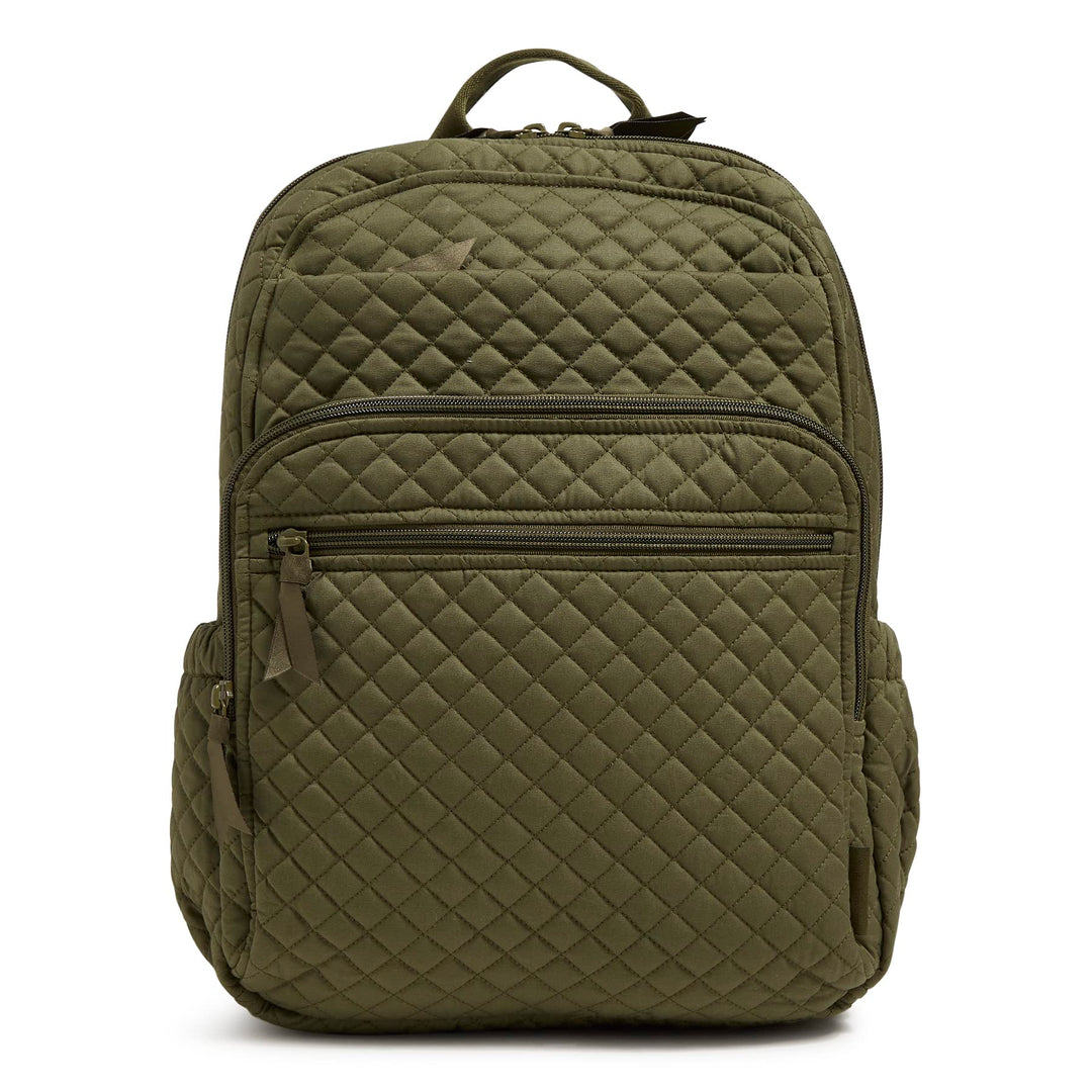Vera Bradley Women's Cotton XL Campus Backpack, Climbing Ivy Green - Recycled Cotton, One Size