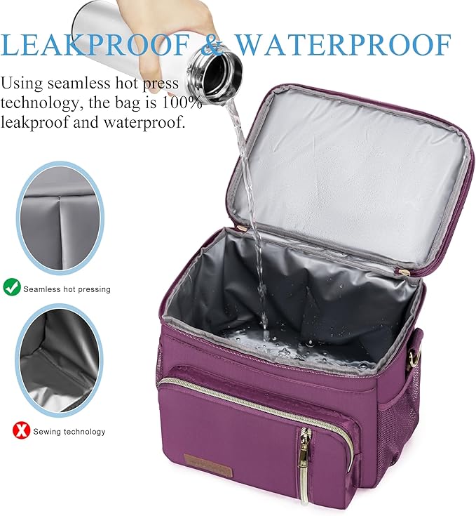 MIYCOO Lunch Bag for Women Men Double Deck Lunch Box - Leakproof Insulated Soft Large Adult Lunch Cooler Bag for Work (Purple,15L)