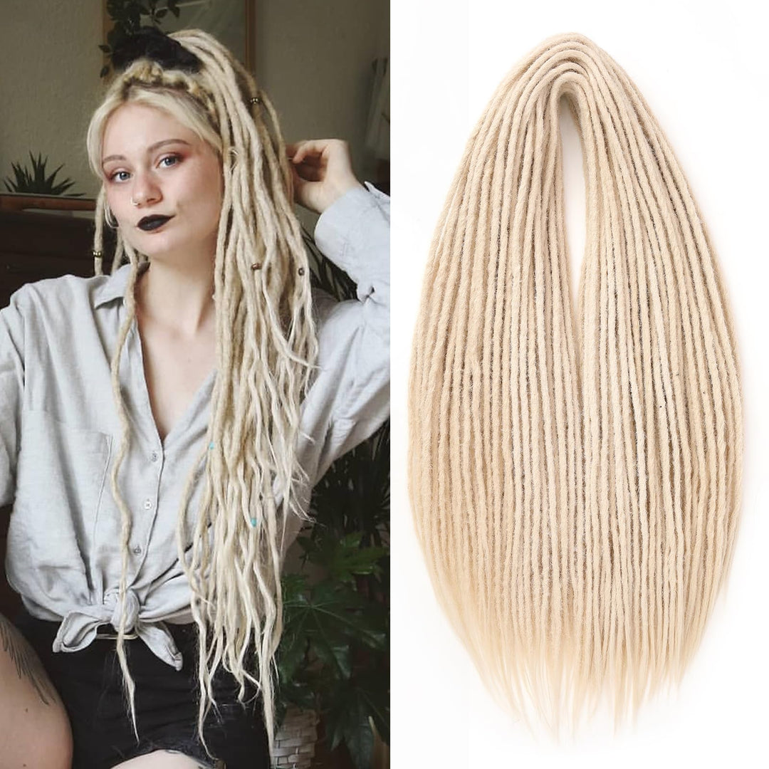 Leeven Blonde Synthetic Double Ended Dreadlock Extensions 24 Inch 0.6 cm Width Thin DE Dreads Crochet Dreads 10 Strands Handmade Soft Loc Extensions for Women Men