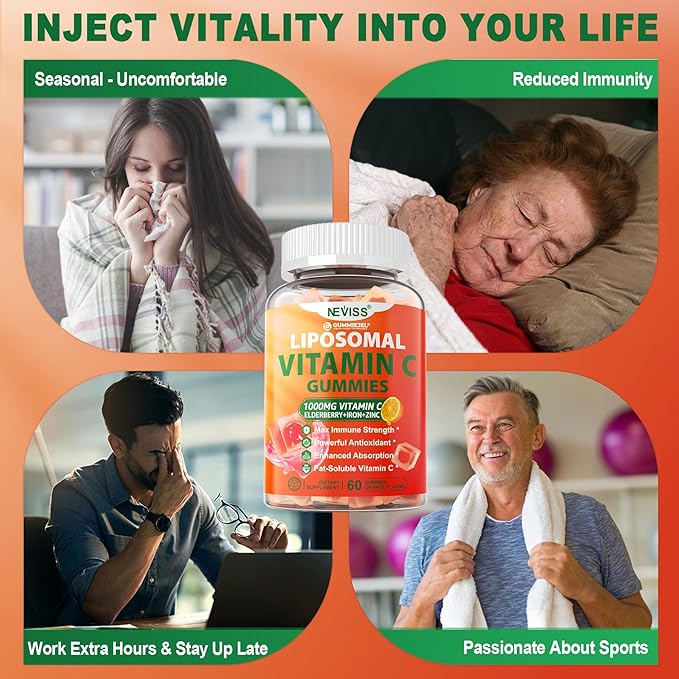 NEVISS 1Pack Liposomal Vitamin C 1000mg Gummies + 1Pack Vitamin D3 5000iu Gummies
