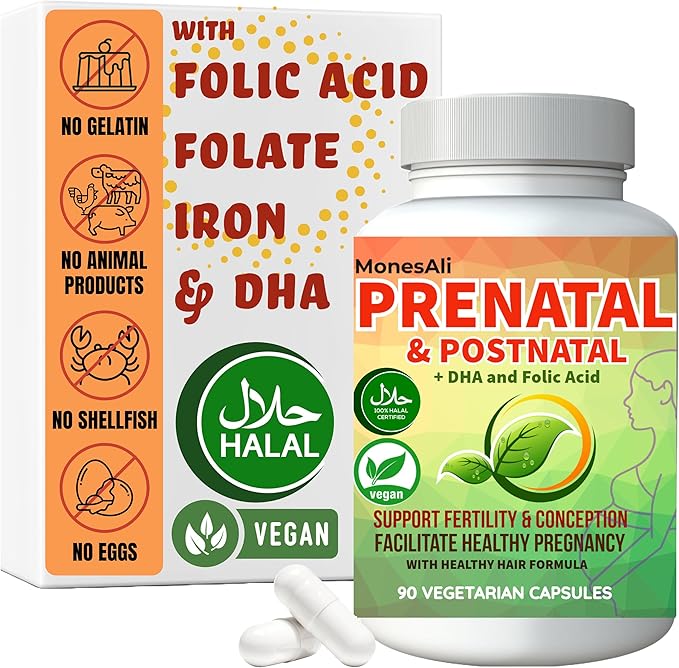 90 Capsules, Multivitamin Vitamins for Women, Halal Prenatal Vitamins for Women, Supplements with DHA and Folic Acid, Vegan and Gelatin Free Vitamins, Womens prenatal multivitamin