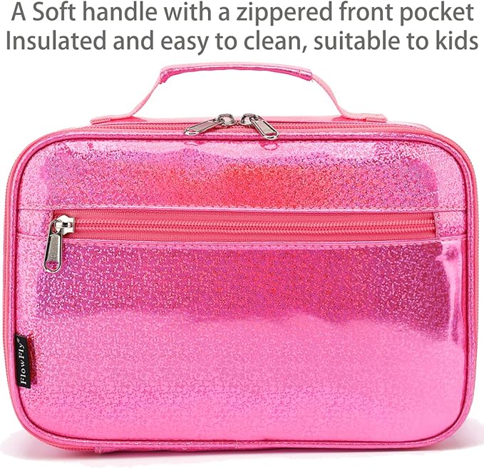 FlowFly Kids Lunch box Insulated Soft Bag Mini Cooler Back to School Thermal Meal Tote Kit for Girls, Boys,Pink