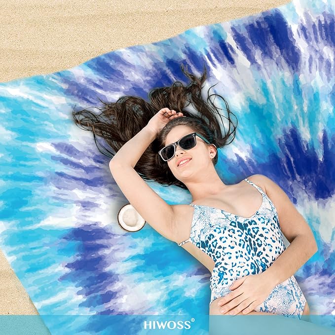 Beach Blanket Waterproof Sandproof Oversized 95”x 80”,Sand Free Beach Mat with Corner Pockets,Portable Mesh Bag for Beach Festival,Picnic,Travel and Outdoor Camping (Blue)