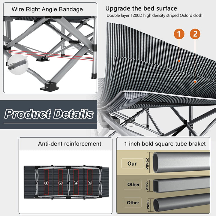 ABORON Folding Camping Cot W/Mat for Adults, Heavy Duty Outdoor Bed with Carry Bag,1200 D Layer Oxford Travel Camp Cots