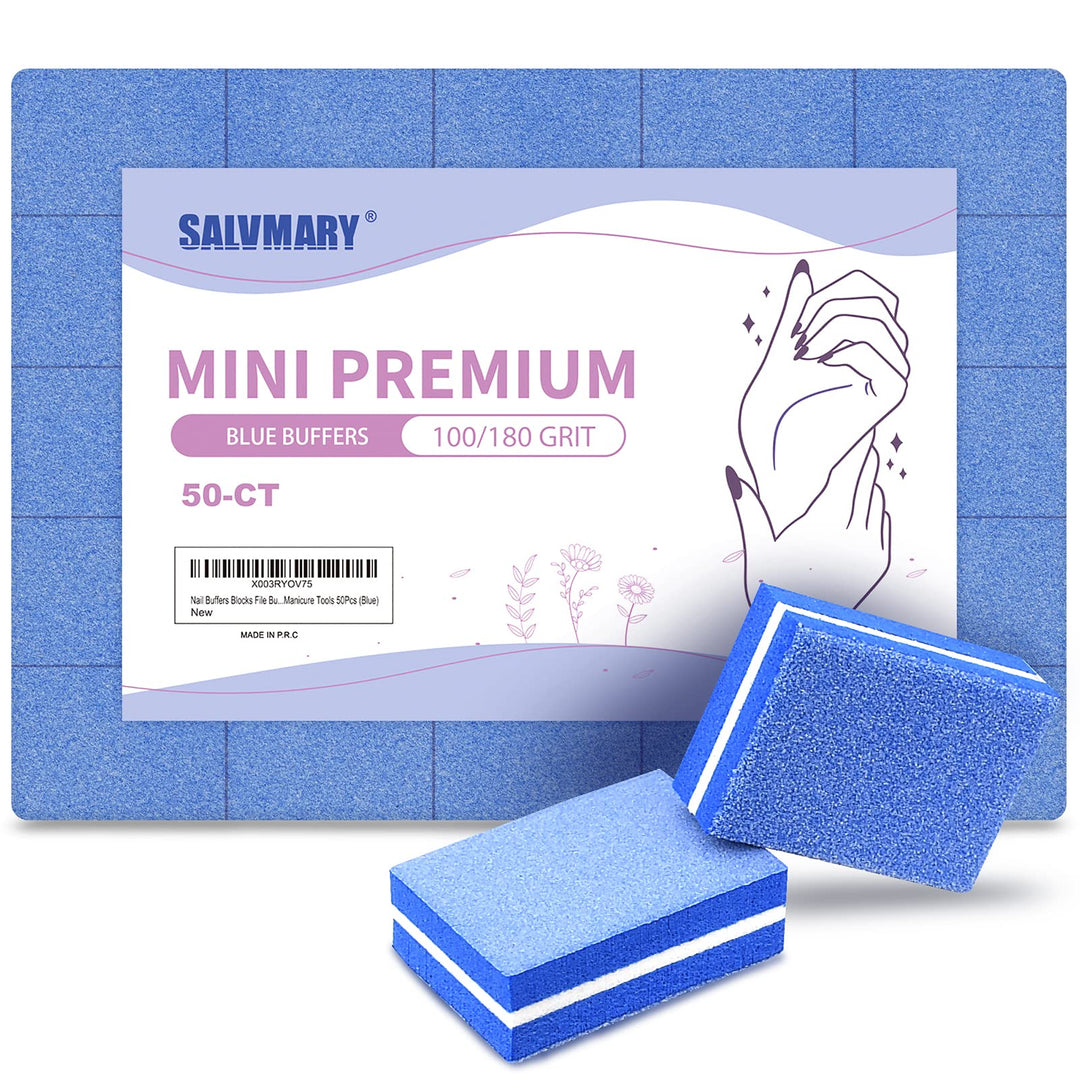 Mini Nail Buffer Blocks, 100/180 Grit Sponge Buffing Sanding Block File Manicure Tools Bulk 50Pcs (Blue)