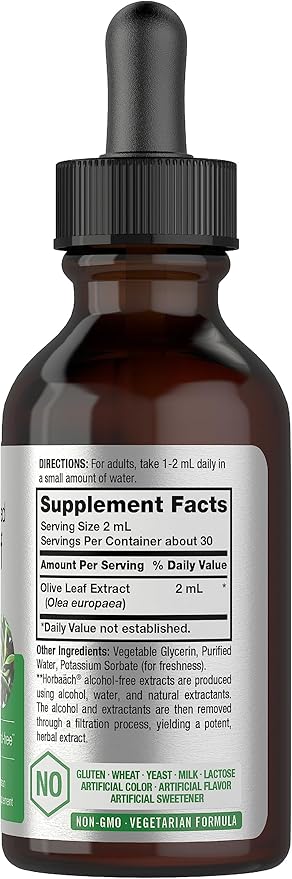 Horbäach Olive Leaf Extract Liquid | 2 fl oz | Super Strength | Alcohol Free, Vegetarian, Non-GMO, Gluten Free