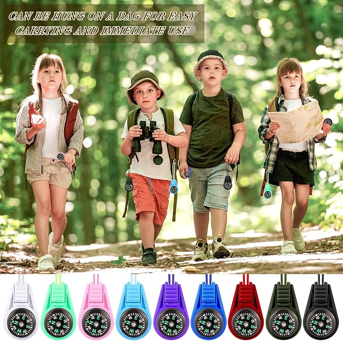 27PCS Mini Compass for Kids Hiking Small Compass Keychain Bulk, Cute Kids Scout Pocket Compasses for Party Favor Survival Kits Watchband Bracelet Necklace Keychain (9 Colors)