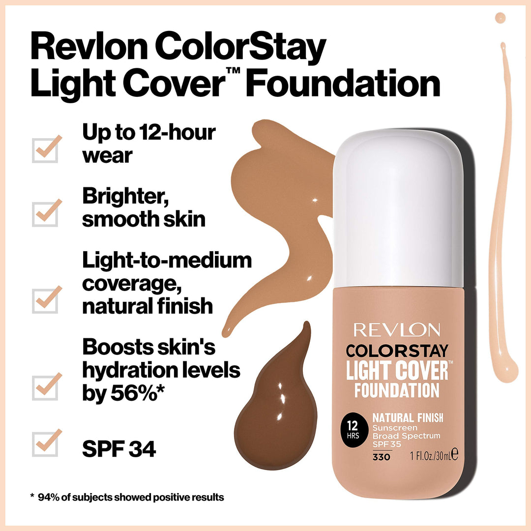 Revlon ColorStay Light Cover Liquid Foundation, Hydrating Longwear Weightless Makeup with SPF 35, Light-Medium Coverage for Blemish, Dark Spots & Uneven Skin Texture, 550 Mocha, 1 fl. oz.
