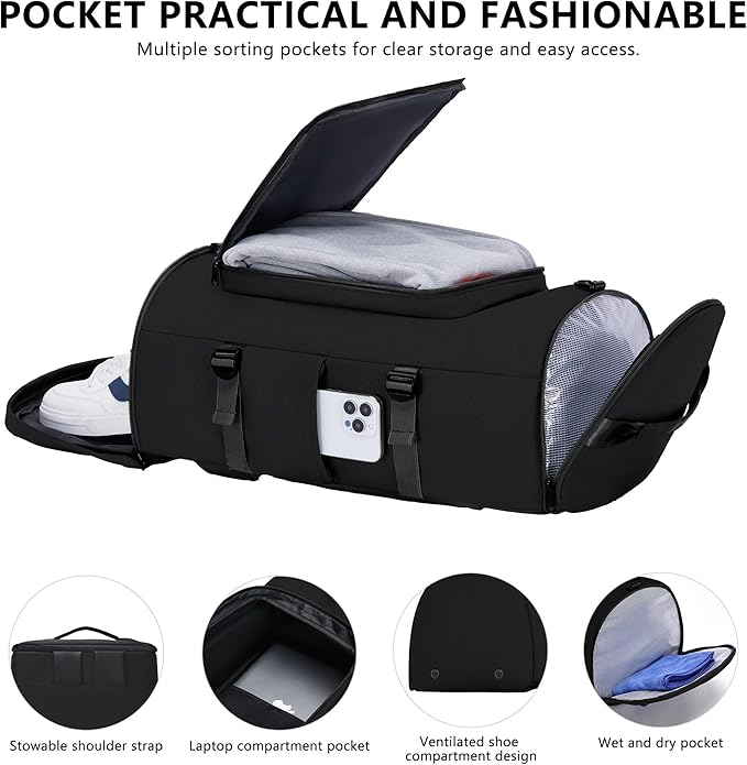 Gym Bag with Shoes Compartment - Duffle Overnight Bag for Men and Women, Travel Backpack with Wet Pocket, Sports Backpack with Upgraded Tear-Resistant Fabric - MIYCOO