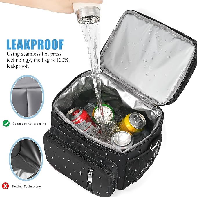 MIYCOO Lunch Bag & Lunch Box for Men Women Double Deck - Leakproof Insulated Soft Large Adult Lunch Cooler Bag for Work (Black Starry Sky,15L)