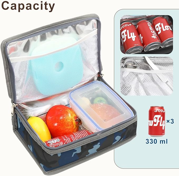 FlowFly Small Insulated Lunch box Portable Soft Bag Mini Cooler Thermal Meal Tote Kit with Handle for Work & School, Camo