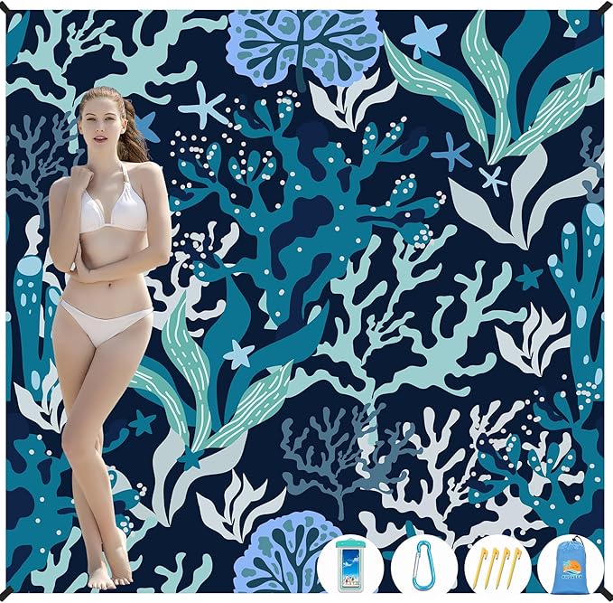 Beach Blanket Waterproof Sandproof 1-7 Adult Oversized 78 '' × 81 '' Lightweight Durable Compact Sand Free Beach Mat for Travel Camping Hiking Picnic Blanket Extra Large