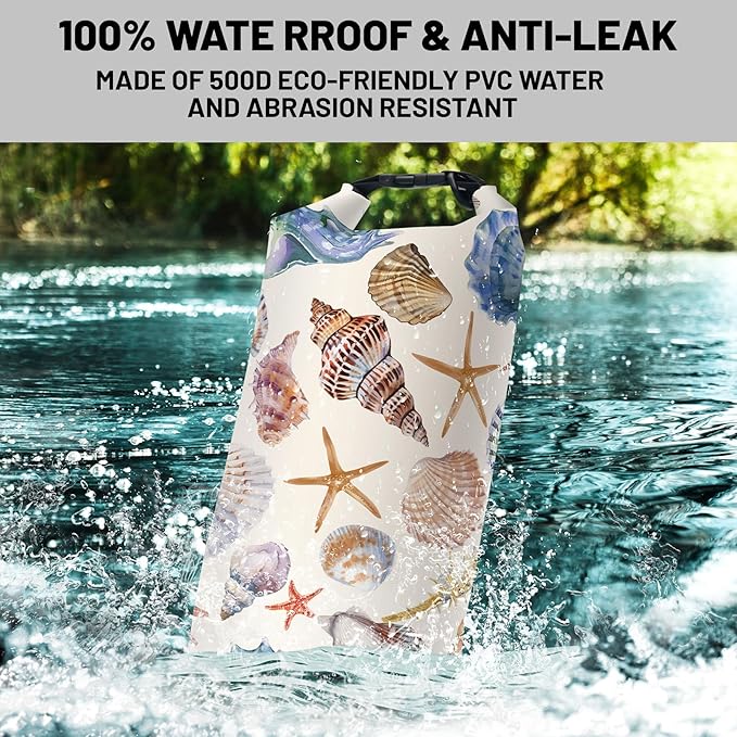 Waterproof Dry Bag,Roll Top Beach Starfish Seashell Small Waterproof Backpack 5L/10L/20L Floating and Lightweight Bags for Kayaking, Boating, Fishing, Swimming and Camping