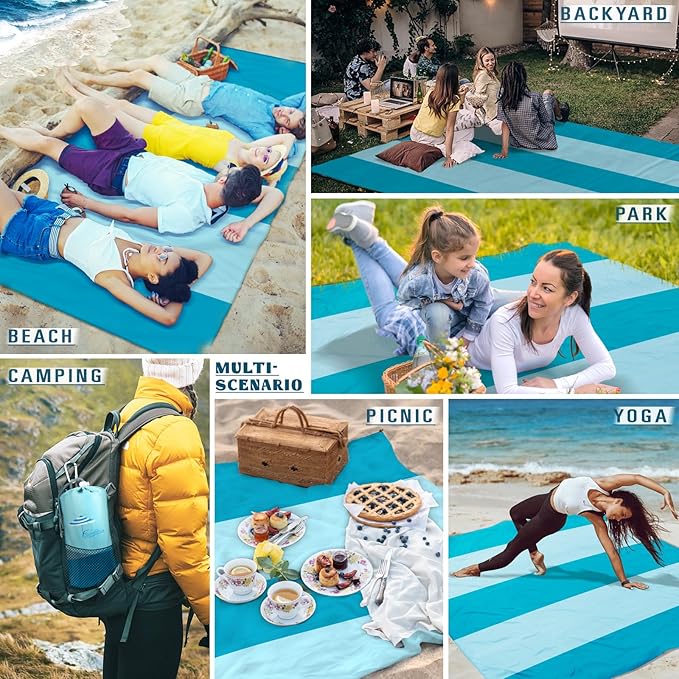 Beach Blanket Sandproof Waterproof 78''×81''1-5 Adults Oversized,Compact Lightweight Durable Beach Mat for Travel Camping Hiking Picnic Blanket
