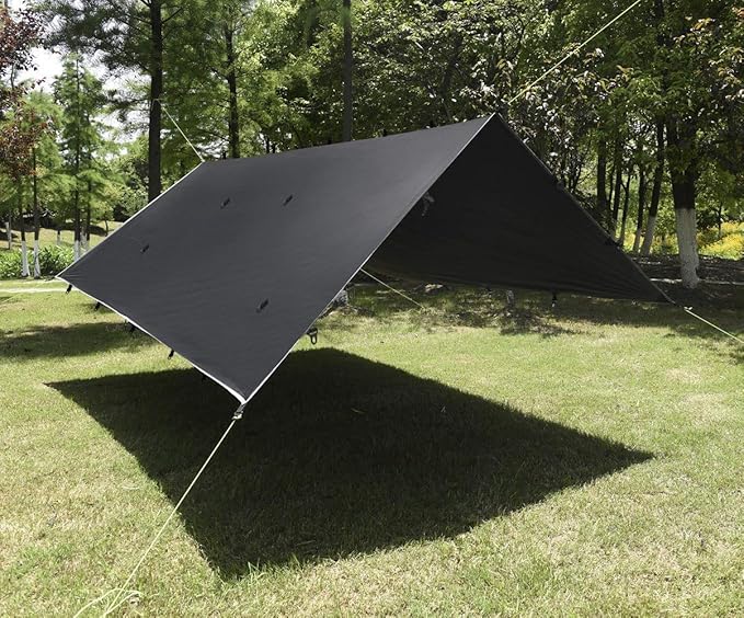 Gold Armour Rainfly Tarp Hammock, Premium 14.7ft/12ft/10ft/8ft Rain Fly Cover, Waterproof Ultralight Camping Shelter Canopy, Survival Equipment Gear Camping Tent Accessories (Black 10ft x 10ft)