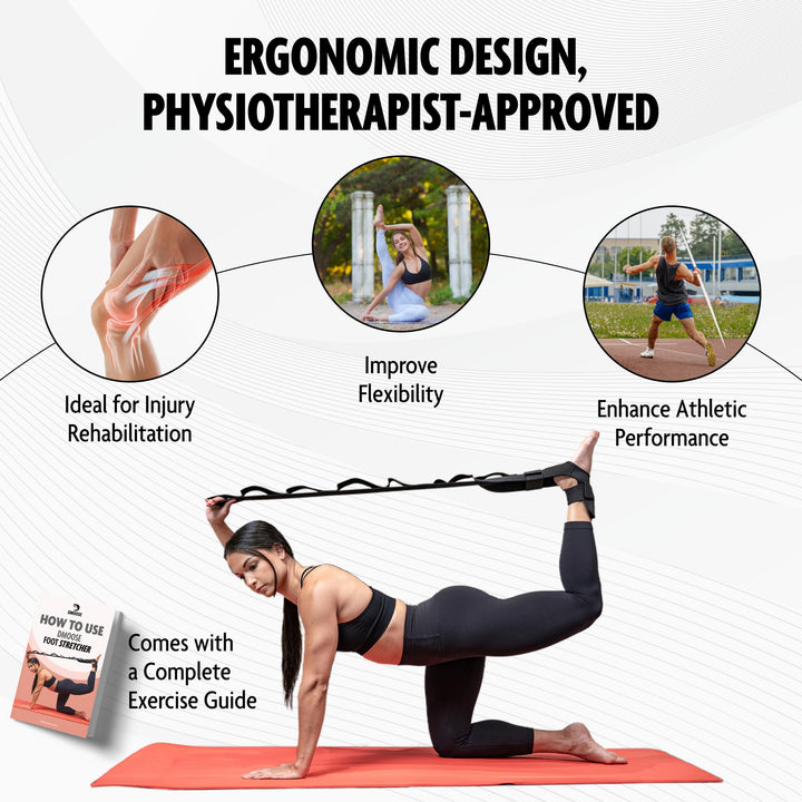 DMoose Fitness Foot & Calf Stretcher - Hamstring Stretcher for Plantar fasciitis, Achilles Tendonitis, & Heel Spurs - Yoga Stretching Strap for Lower Back Pain - Flex Strap for Physical Therapy