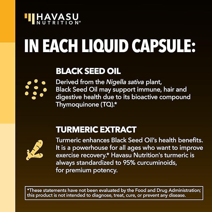 Black Seed Oil Capsules with Turmeric Curcumin Supplement - Immune & Digestive Health Support - 60 Count - Vegan, Non-GMO, Cold Pressed Black Seed Oil with Curcumin (95% Curcuminoids) - 1 Month Supply
