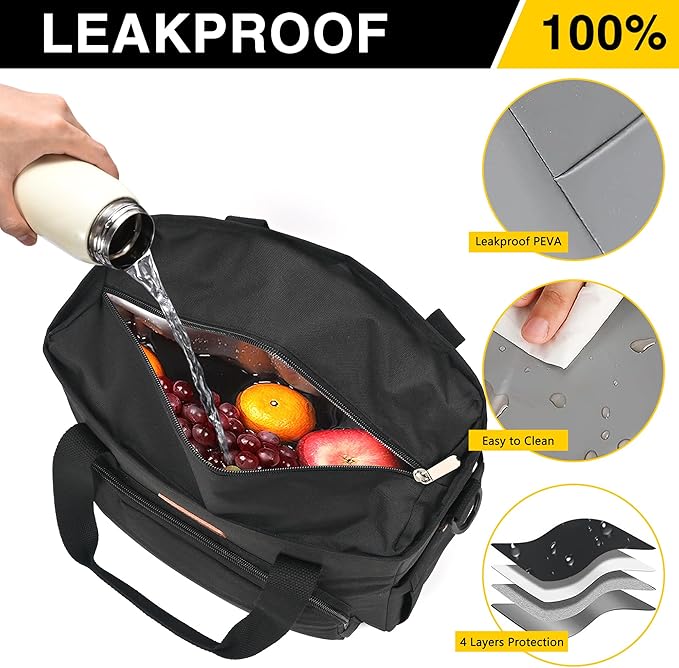 MIYCOO Lunch Bag Lunch Box Men Women - Leakproof Insulated Cooler Bag for Men Women - Large Tote Adults, Black