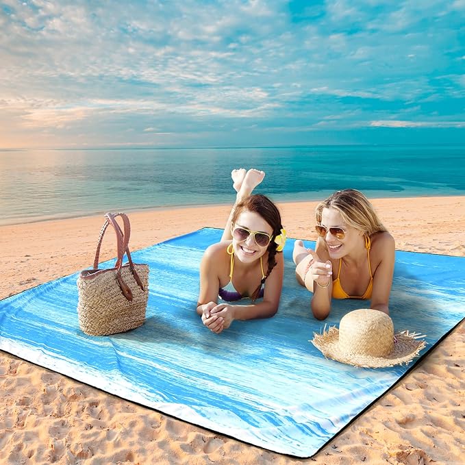 Beach Blanket Waterproof Sandproof Beach Mat 79" X 83" /10'x9'for 2-8 Adults Quick Drying Outdoor Picnic Mat Beach Accessories for Travel, Camping, Hiking