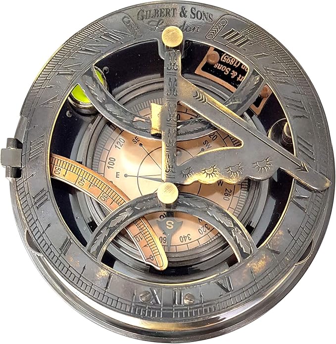Brass Nautical - 5 inches Large Sundial Compass in Rosewood Case Top Grade Calibrated Vintage Gift