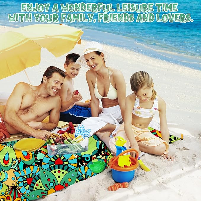 Beach Blanket Waterproof Sandproof 1-7 Adult Oversized 78 '' × 81 '' Lightweight Durable Compact Sand Free Beach Mat for Travel Camping Hiking Picnic Blanket Extra Large