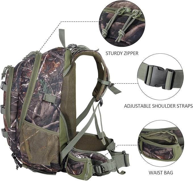 AUMTISC 40L Hunting Bag Backpack with Rifle Holder for Men, Waterproof Camo Hunting Day Back Pack with Rain Cover for Gun Bow