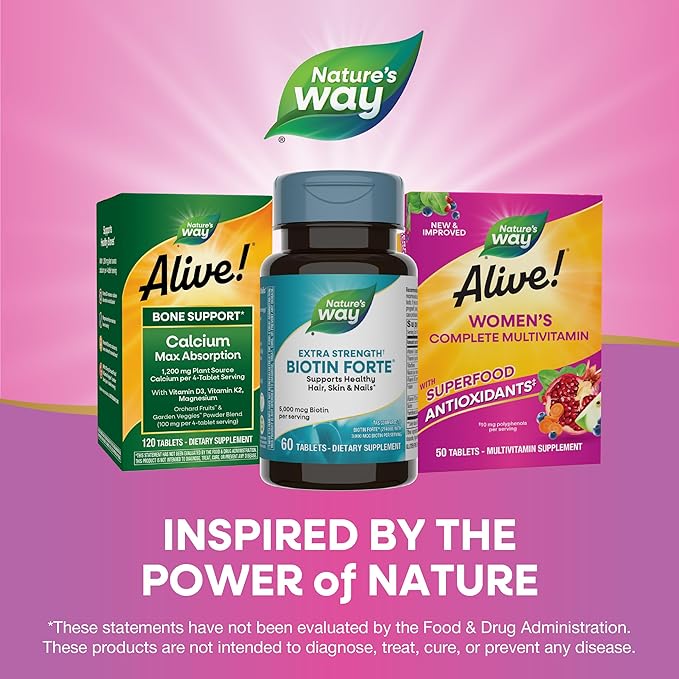 Nature's Way Biotin Forte, Supports Healthy Hair and Skin*, Energy and Nerve Function*, 60 Tablets