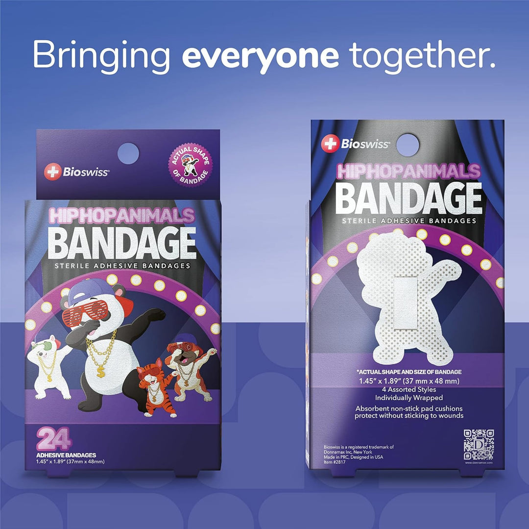 BioSwiss Bandages, Hip Hop Shaped Self Adhesive Bandage, Latex Free Sterile Wound Care, 24 Count