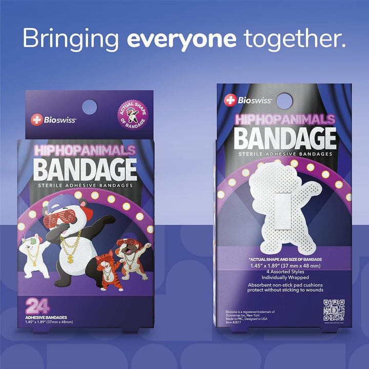 BioSwiss Bandages, Hip Hop Shaped Self Adhesive Bandage, Latex Free Sterile Wound Care, 24 Count