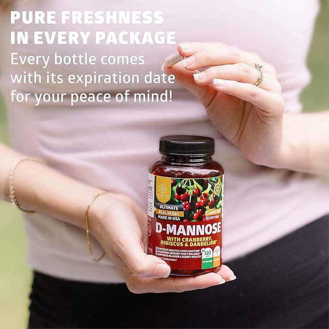 Number One Nutrition Premium D Mannose with Cranberry and Hibiscus [Max Strength, 1350mg] (120 Count (Pack of 2))