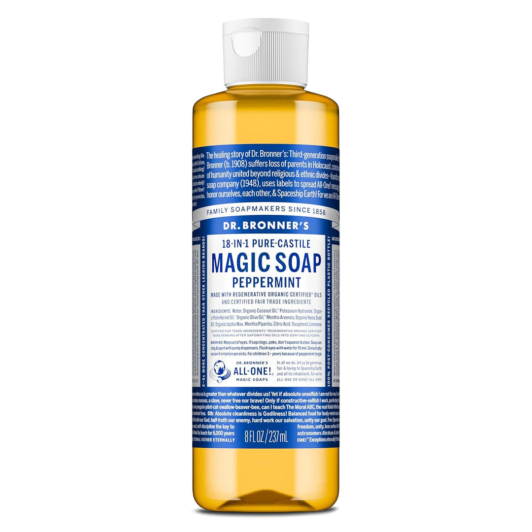 Dr. Bronner's Pure-Castile Soap | Peppermint Liquid, 1 Gallon – Eco-Friendly Hand & Body Wash